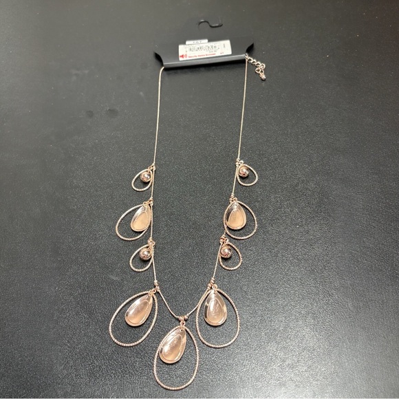 Rose Gold Tone Necklace with Cream Teardrops - Picture 3 of 4